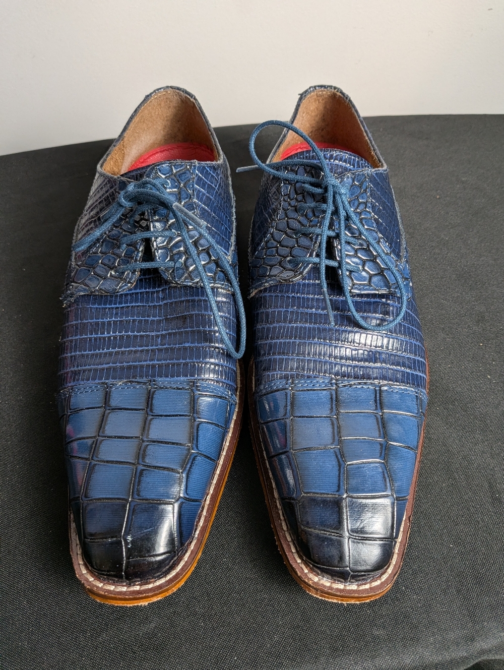 Stacy Adams Tedesco Cap Toe Oxford shoes blue Gator crocodiles Sz 9.5